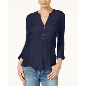LUCKY BRAND Navy Blue Mixed Media Top - M